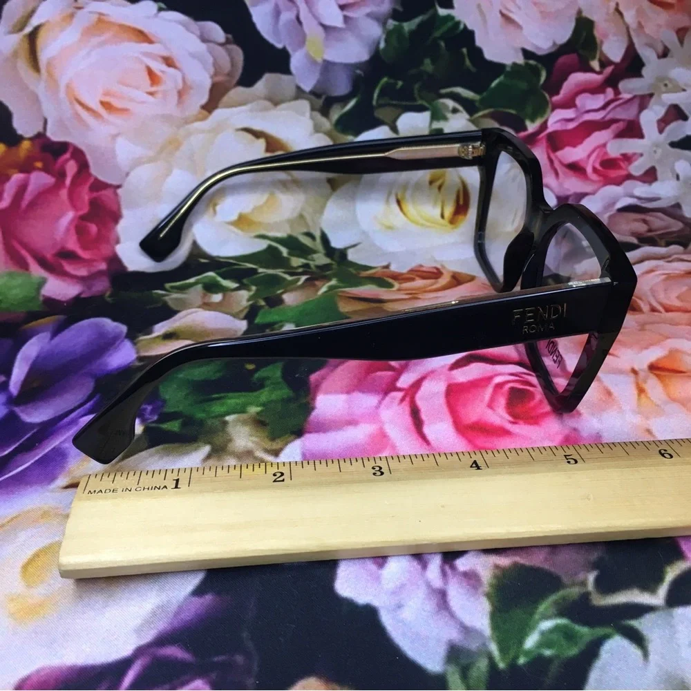 Fendi Roma Black acetate large frames glasses with gold FE500851 new